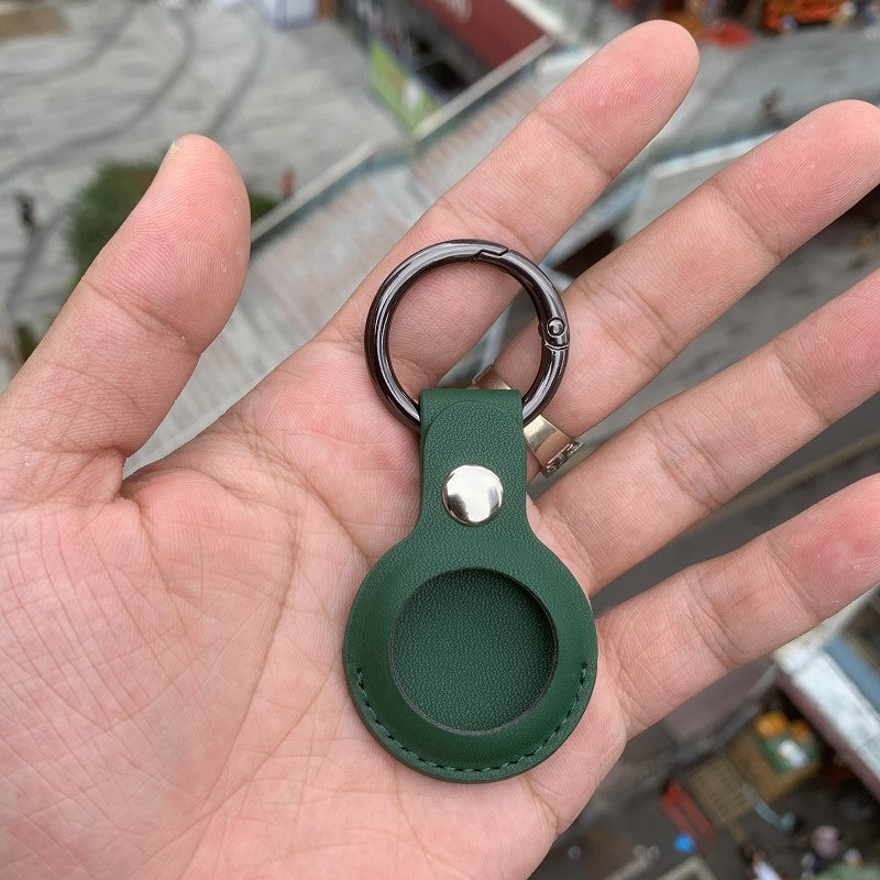 deep green PU leather AirTag holder