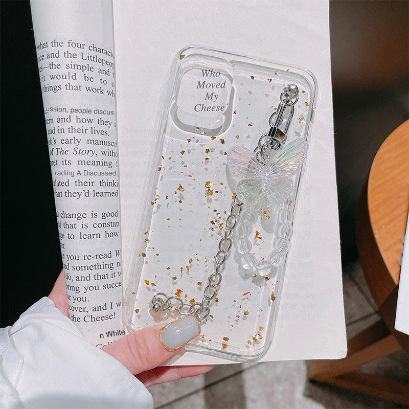 Silver foil butterfly design iPhone case back view