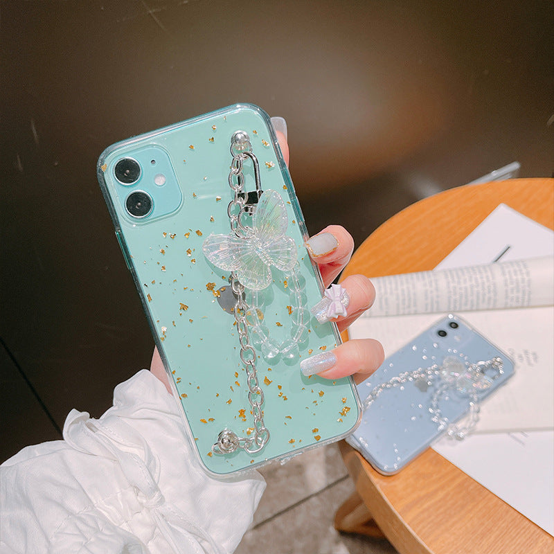 Silver foil butterfly design iPhone case back view