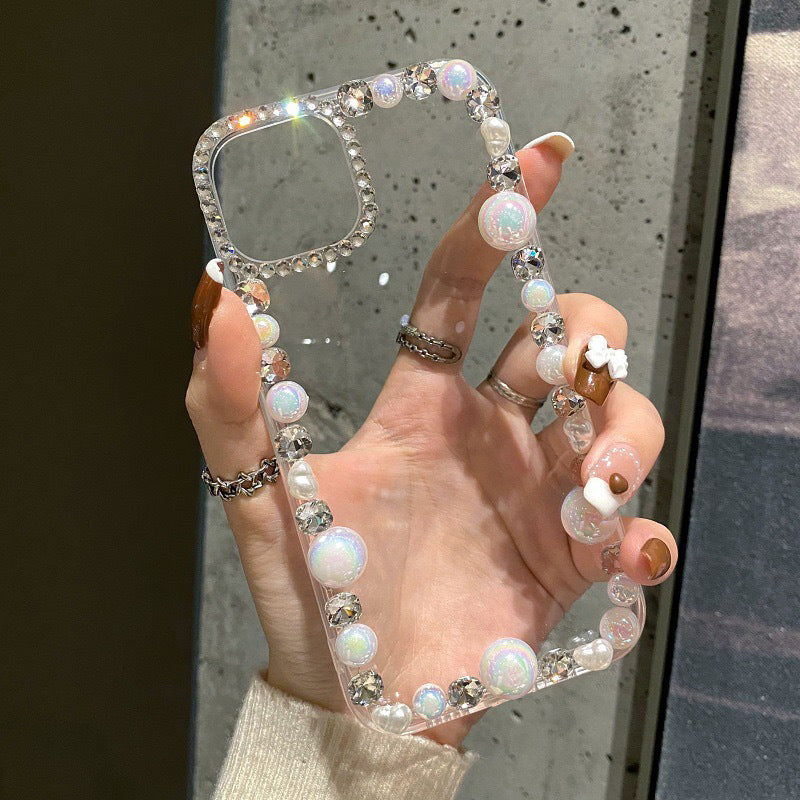 Stylish Pearl Rhinestone iPhone Case side view
