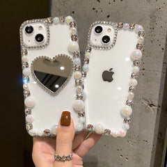 Mirror finish iPhone case with pearls and rhinestones