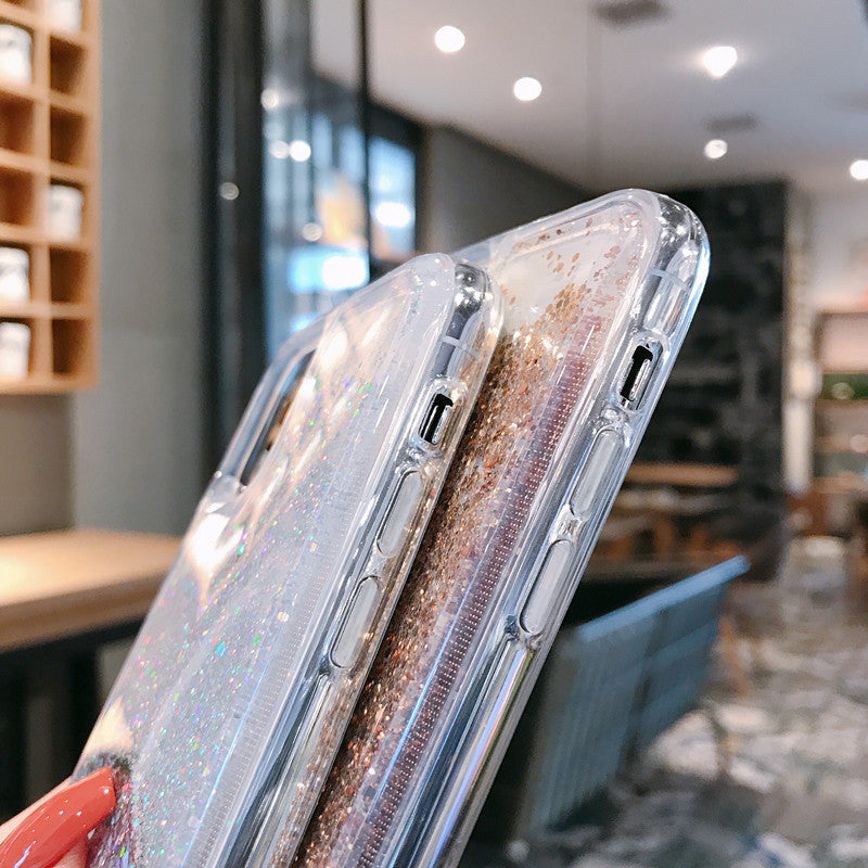 Close-up of iPhone case showing liquid sand design