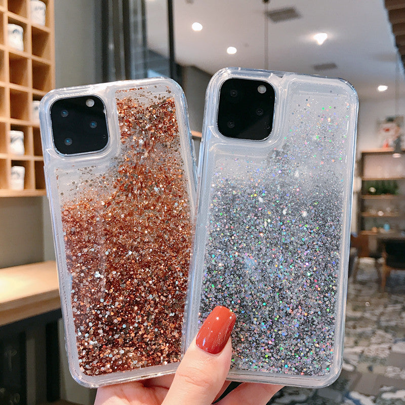 Model holding sparkling phone case outdoors