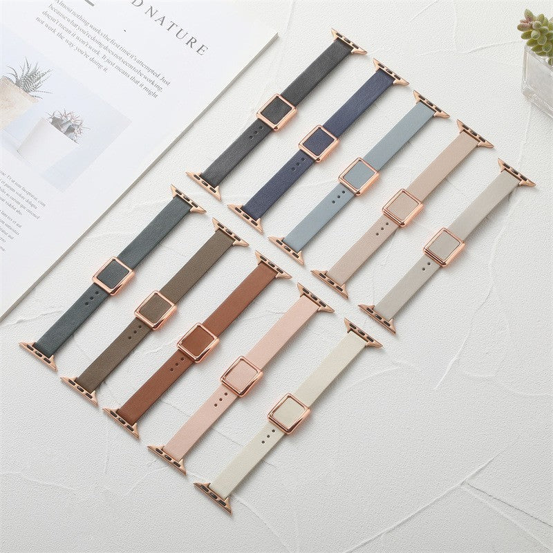Black leather watch band for Apple Watch