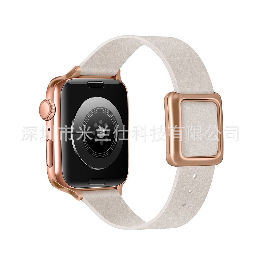 Elegant boutique display of leather Apple Watch bands