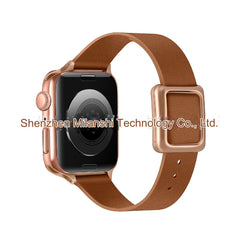 Close-up of magnetic closure on leather watch band