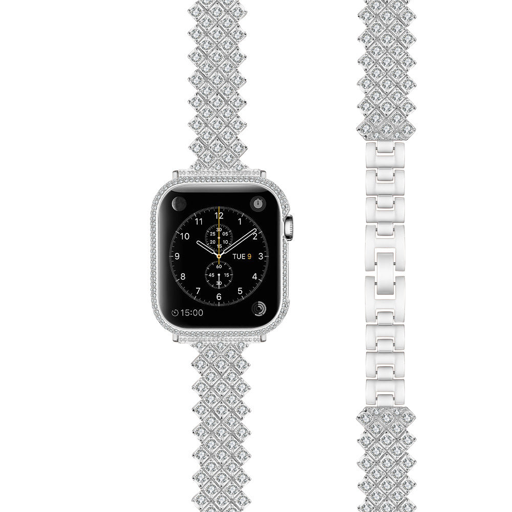 Chic style of diamond-studded watch band on wrist