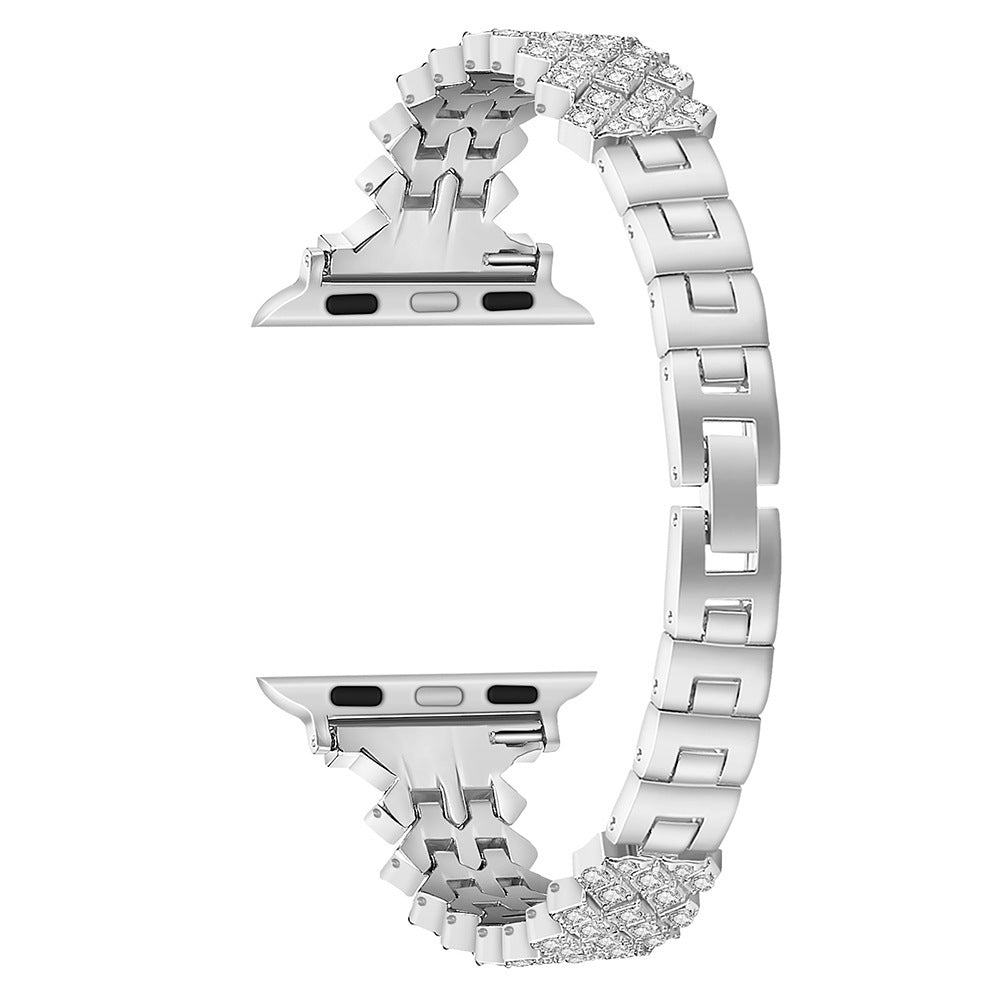 Black diamond-studded Apple Watch band showing details