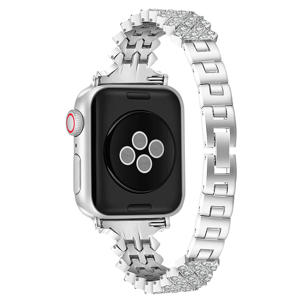Black diamond-studded Apple Watch band showing details