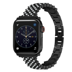 Black diamond-studded Apple Watch band showing details