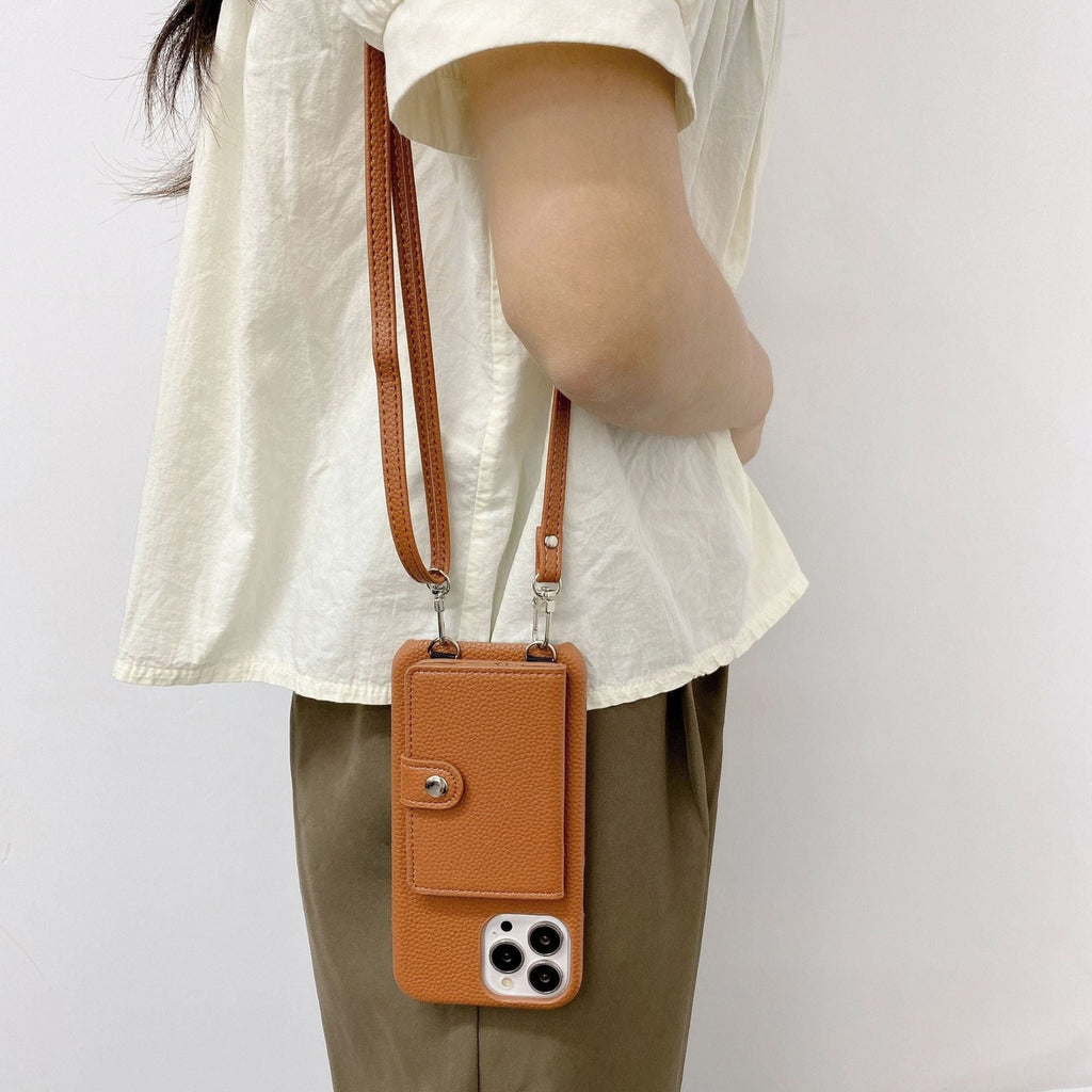 Front view of leather card holder case for iPhone