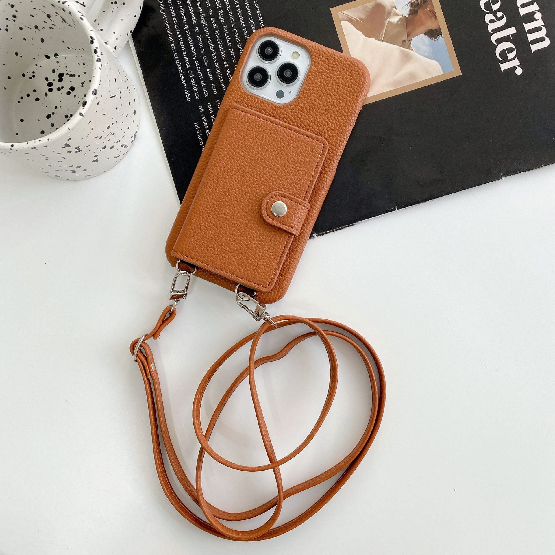 Front view of leather card holder case for iPhone