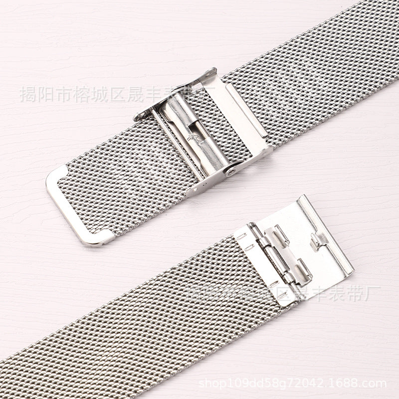 Stylish Milanese loop smartwatch band on a user's wrist