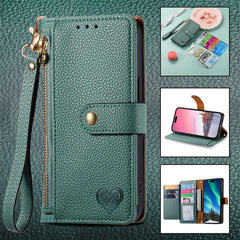 green heart-shaped case with adjustable strap