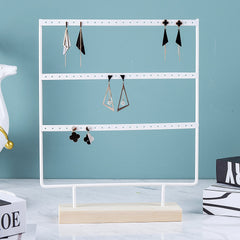 Elegant Multi-Tier Earring Holder on Wooden Base - Image 1