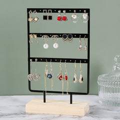 Elegant Multi-Tier Earring Holder on Wooden Base - Image 1