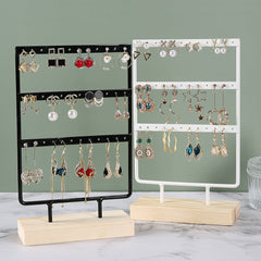 Black Metal Earring Organiser with Wooden Base - Image 4
