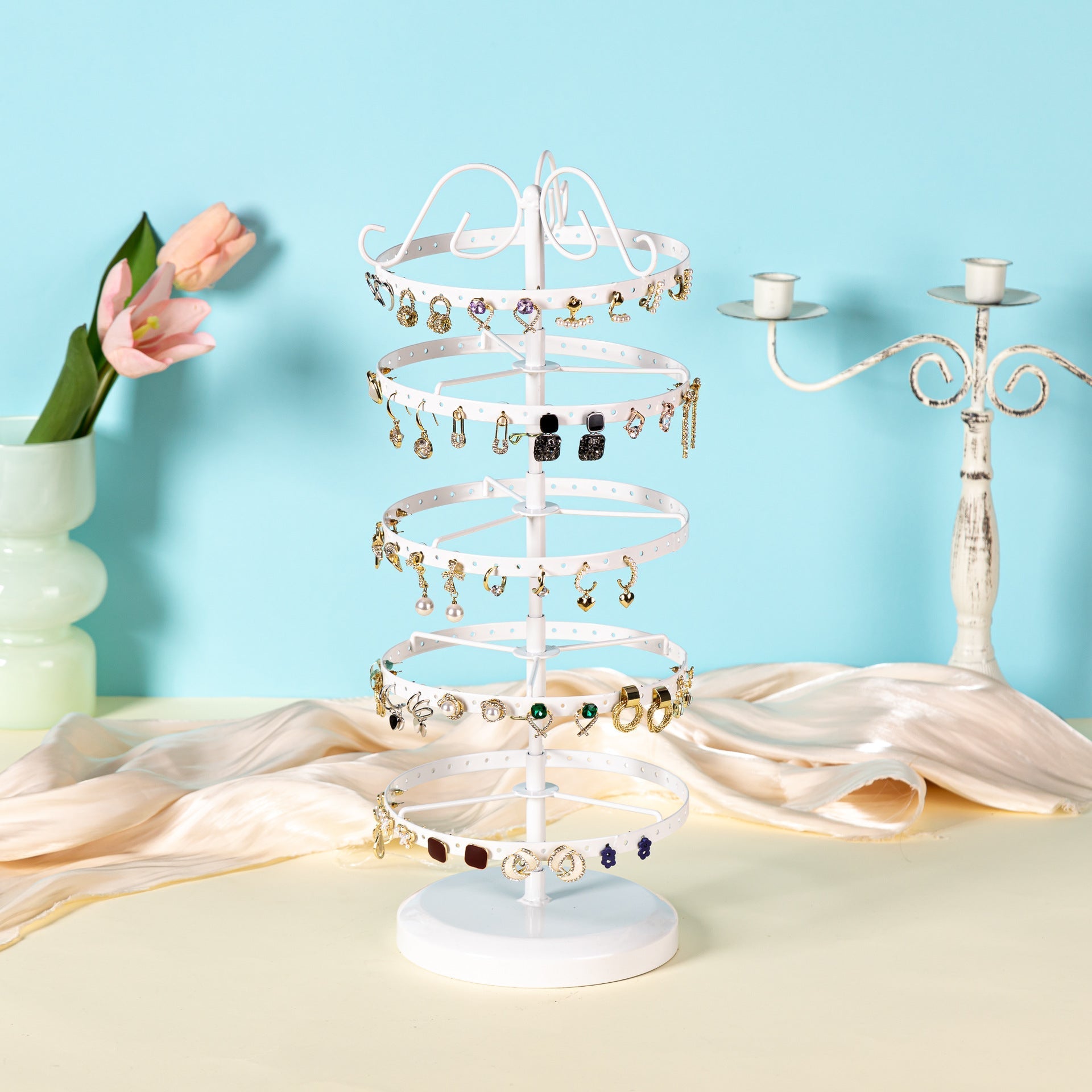 Comprehensive view of 5-tier earring display stand