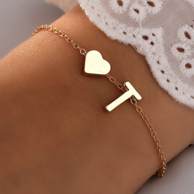 Chic Alphabet Heart Bracelet in gold