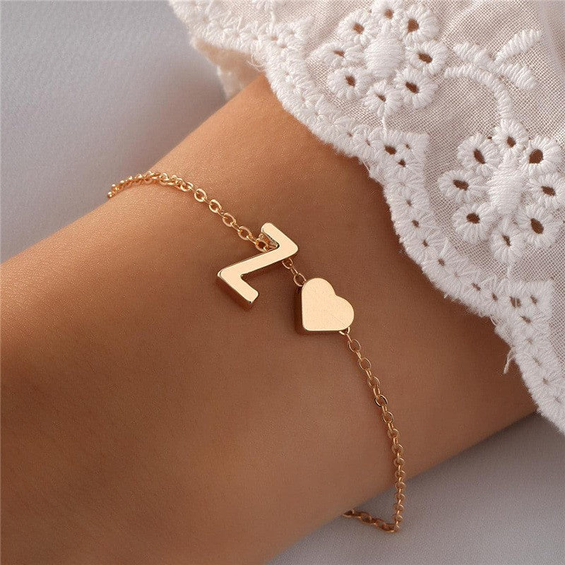 Chic Alphabet Heart Bracelet in silver