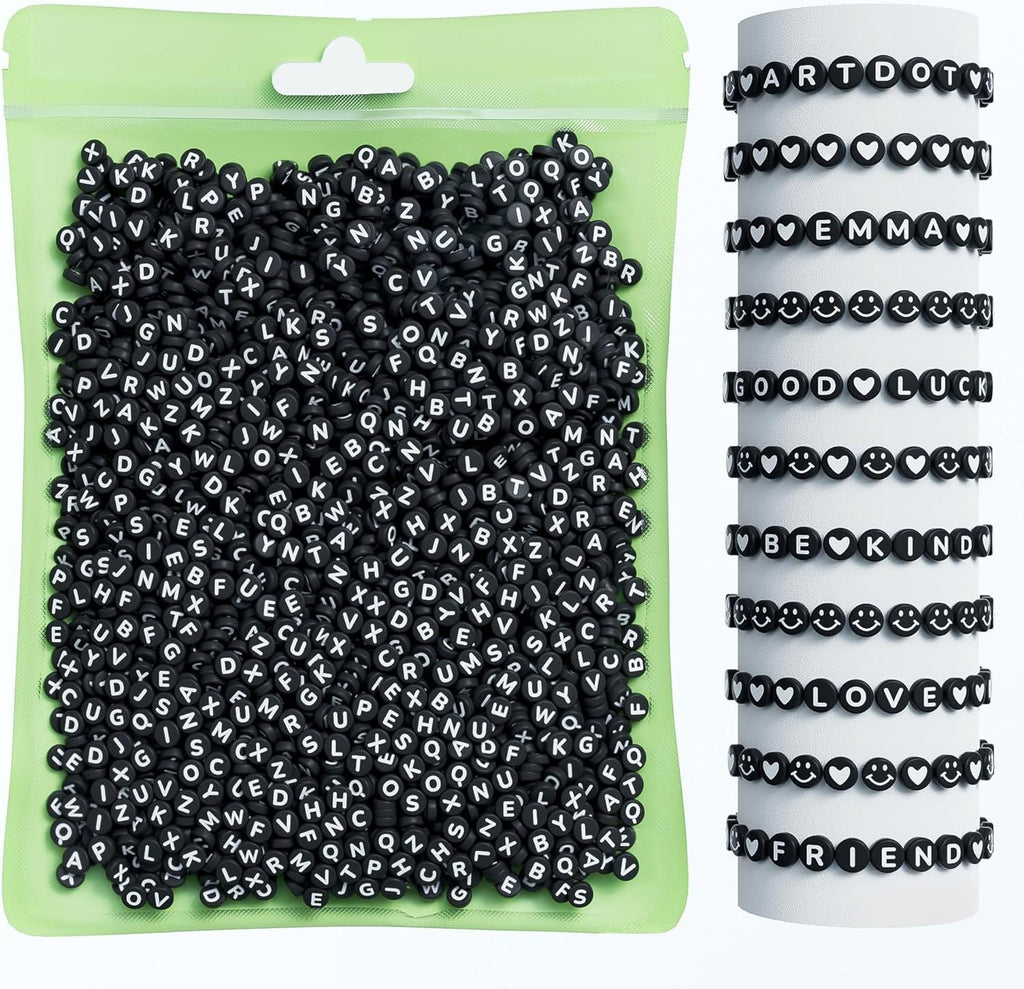 Acrylic letter beads arranged in a pattern