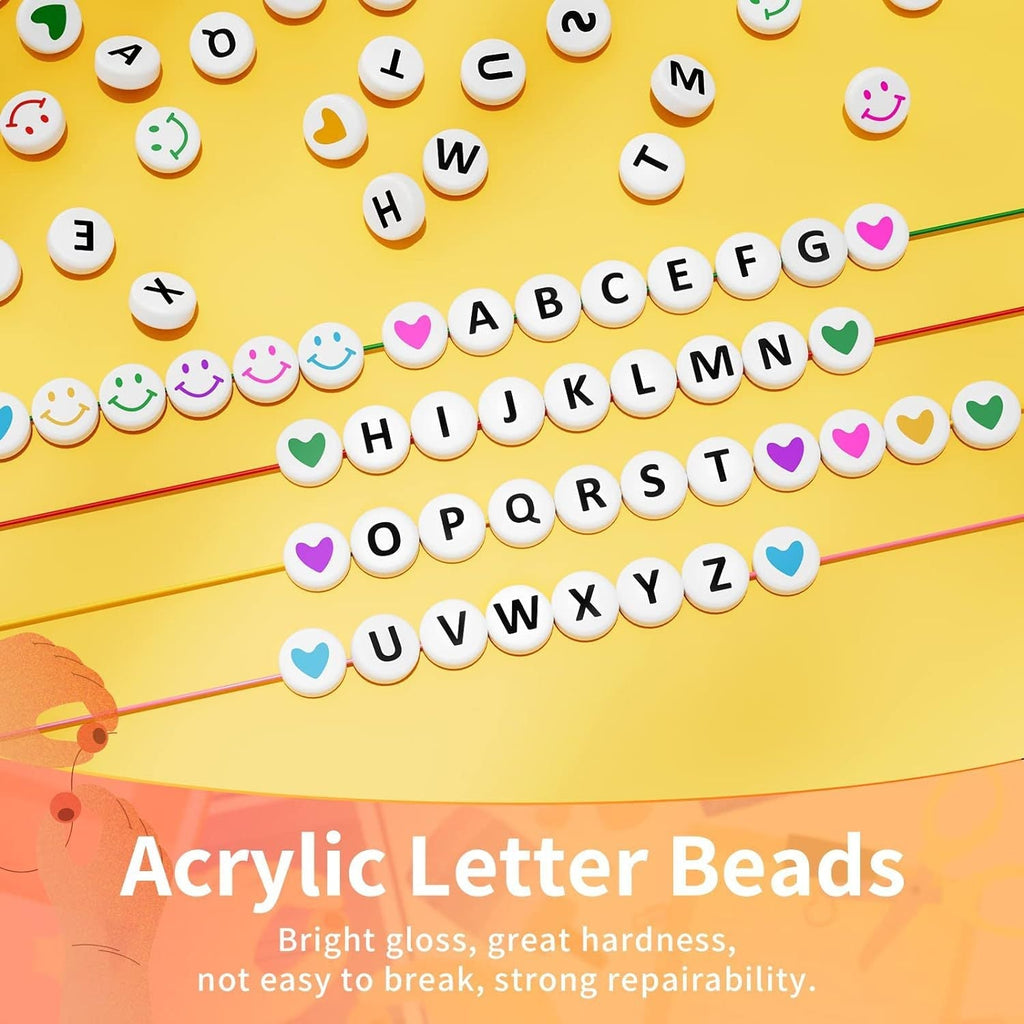Various coloured heart and smiley face beads from the kit