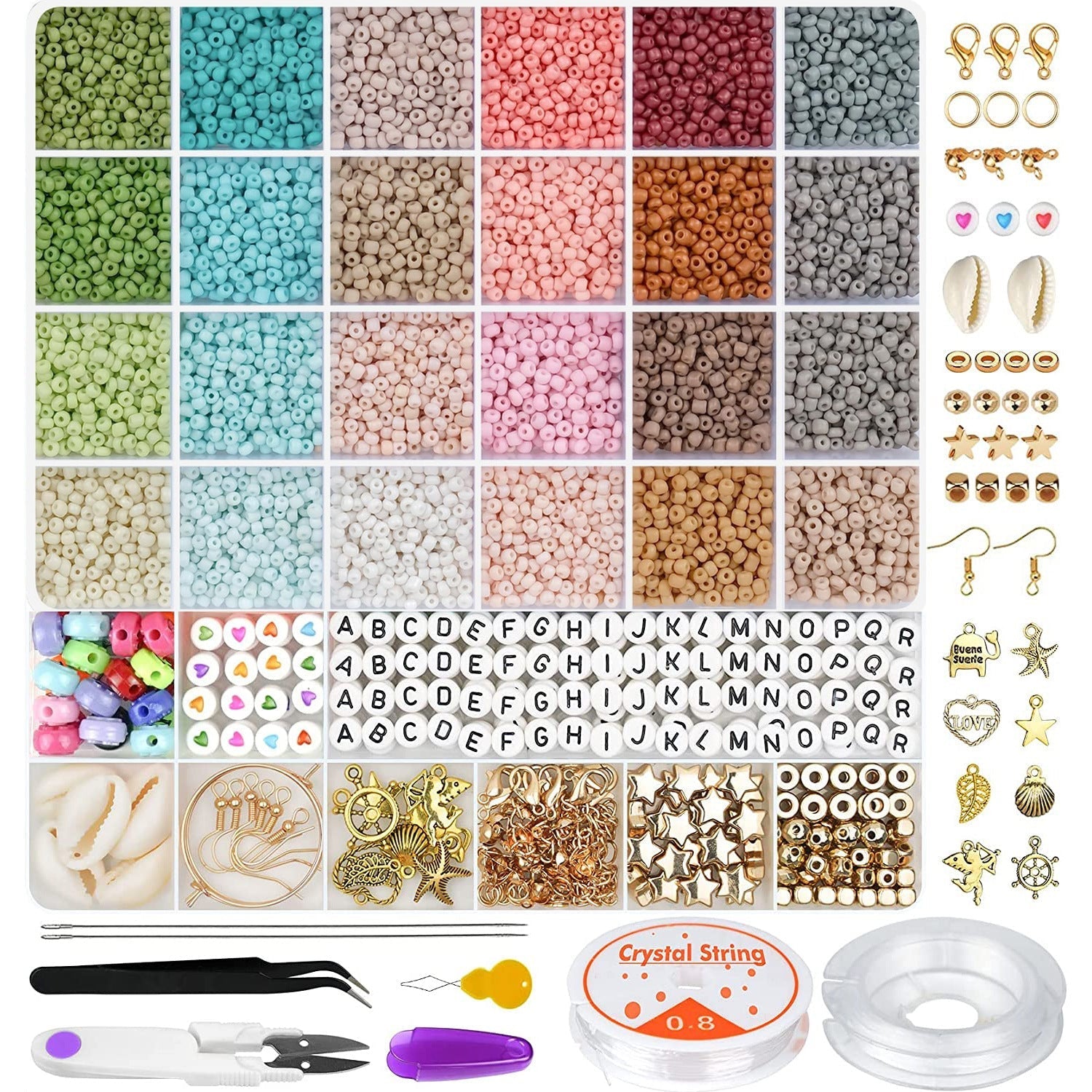 Overview of crafting tools with beading kit