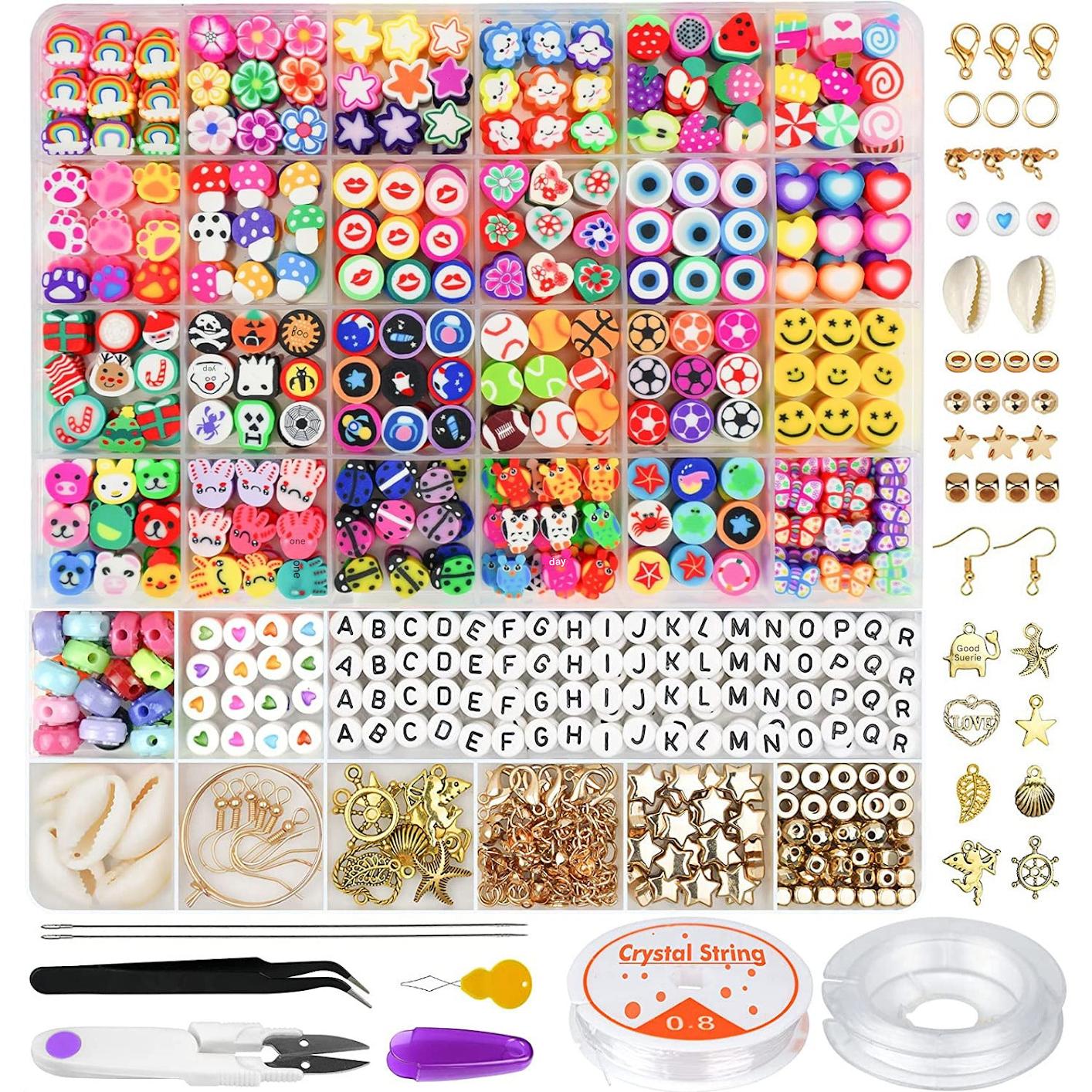 Showing detailed closeup of colourful clay beads