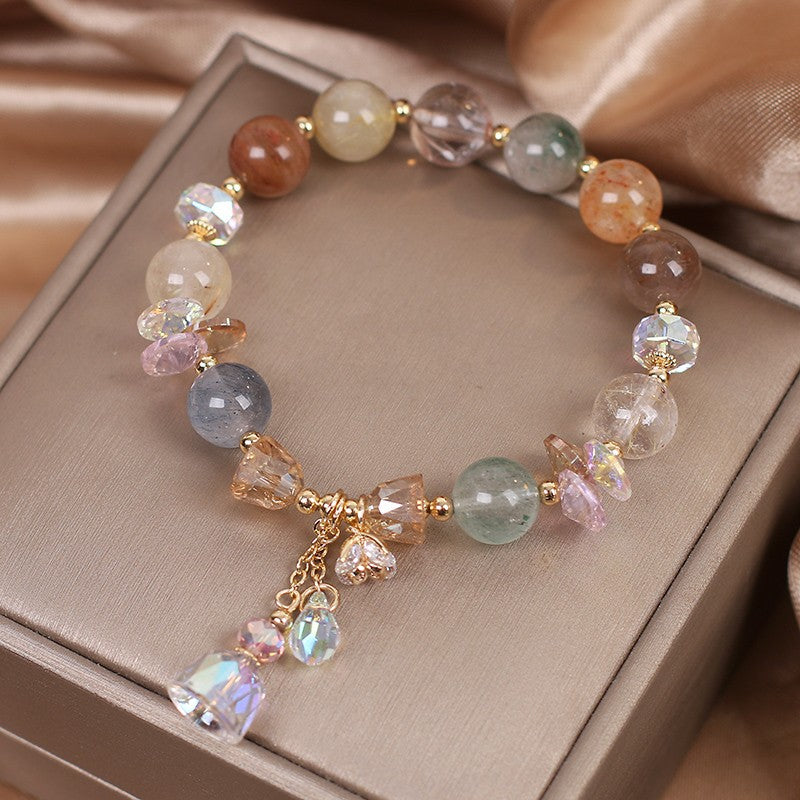 Adjustable multi-colour bracelet laid out flat