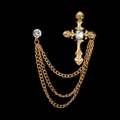 Elegant silver cross brooch pin with rhinestones
