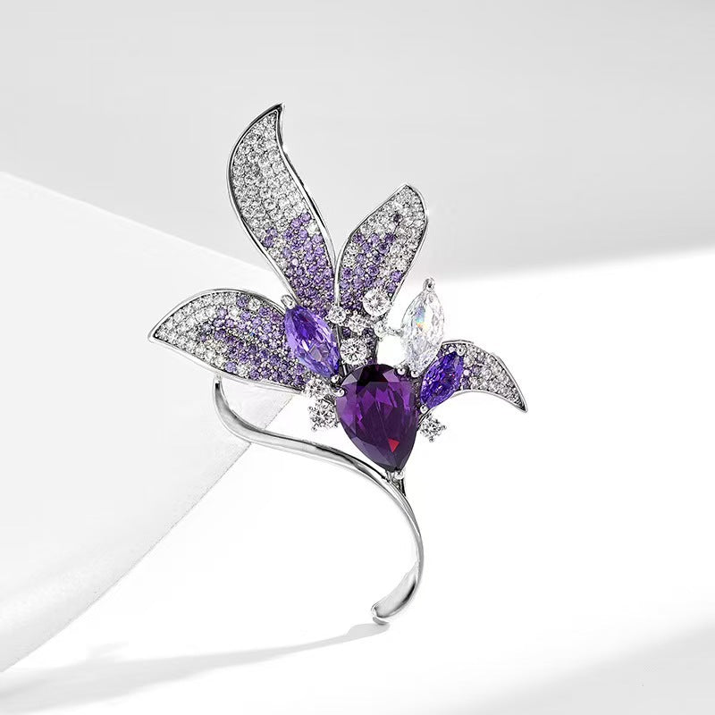 Elegant Purple Lily Brooch on a white background