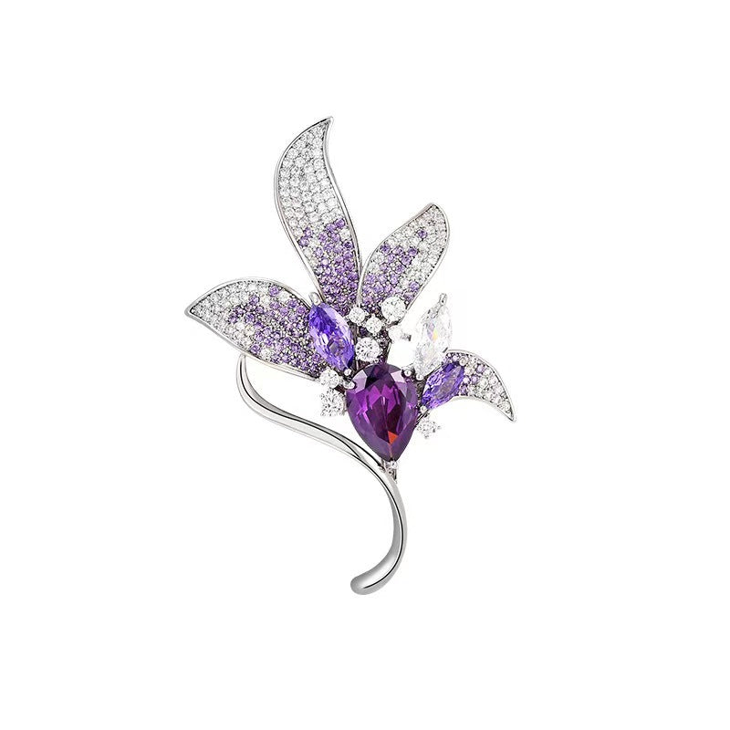 Detailed view of floral pin with intricate design