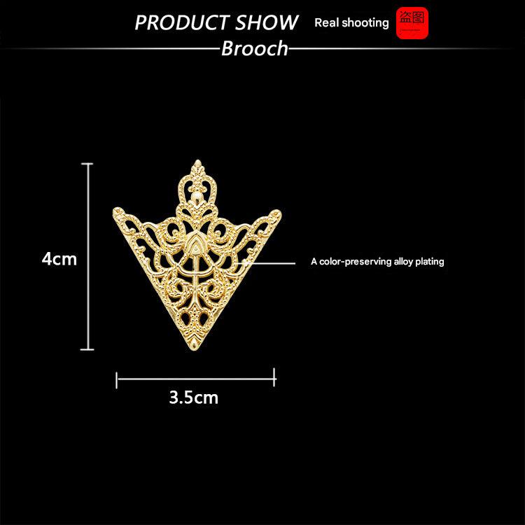 Retro Triangle Crown Brooch - Silver