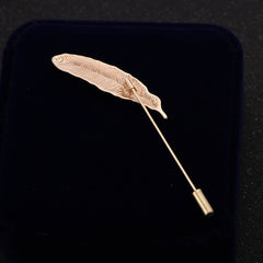 Gunmetal feather lapel pin with elegant details