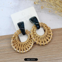 Handcrafted Boho Chic Rattan Drop Earrings Image 1