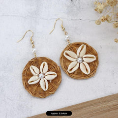 Handcrafted Boho Chic Rattan Drop Earrings Image 1
