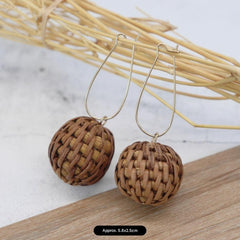 Handcrafted Boho Chic Rattan Drop Earrings Image 1