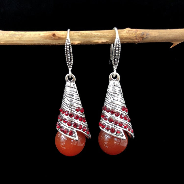 Colorful Agate and Cat Eye Stone Dangle Earrings Image 4