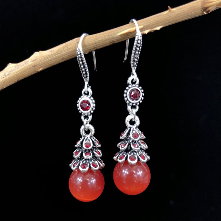 Beautiful Cat Eye Stone Earrings with Crystals Image 2