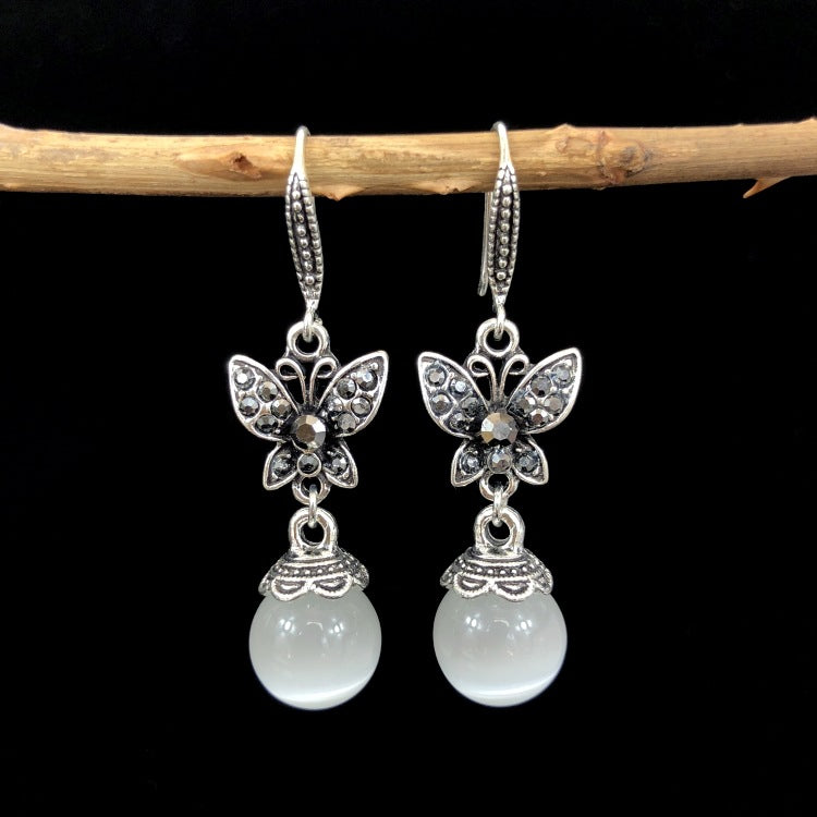 Colorful Agate and Cat Eye Stone Dangle Earrings Image 4