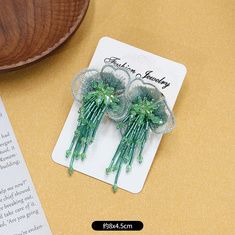 Bohemian crystal flower earrings with tassels