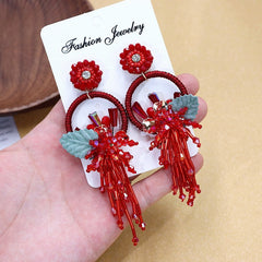 Bohemian crystal flower earrings with tassels