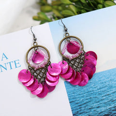 Bohemian shell dangle earrings with tassels