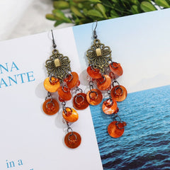 Bohemian shell dangle earrings with tassels