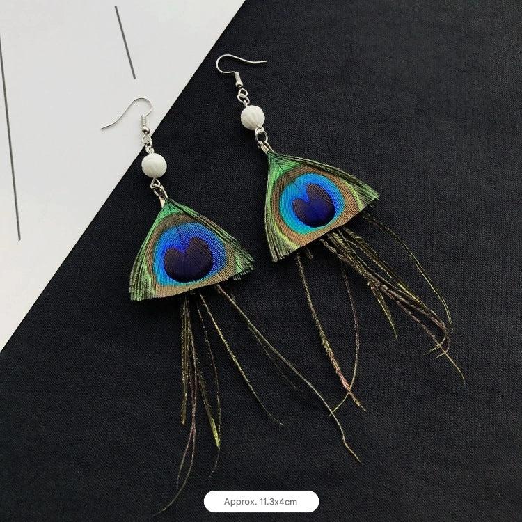 Bohemian Peacock Feather Tassel Earrings image 1