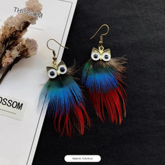 Vintage owl and peacock feather earrings image 1