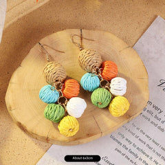 Bohemian vintage woven rattan earrings in vibrant designs