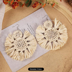 Artisan-crafted rattan earrings in bohemian style