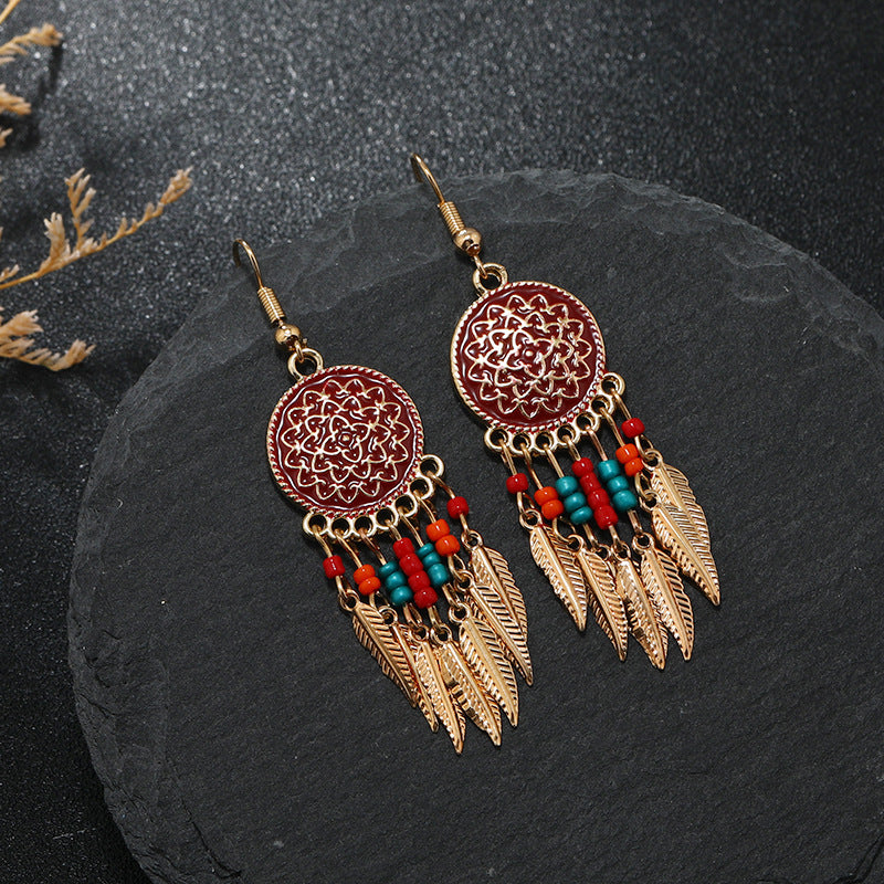 Detailed view of tassel earrings on display
