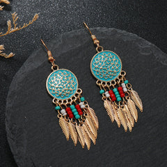 Bohemian Dreamcatcher Tassel Earrings in gold